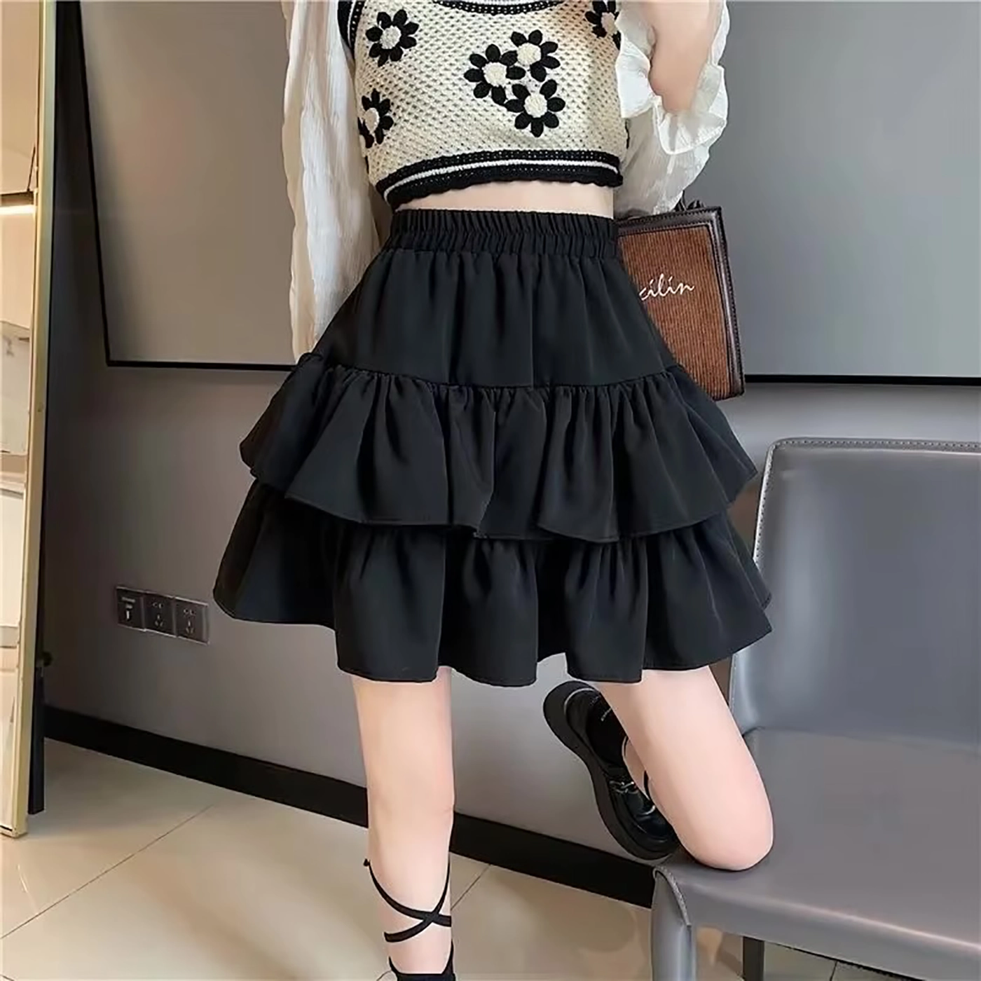 دامن طبقه ای مشکی